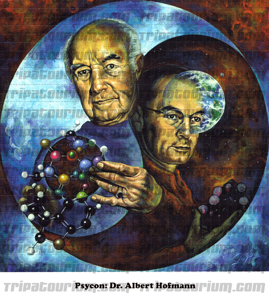 A photo of the LSD Blotter Art Print Psycon: Dr. Albert Hofmann by John Parr 