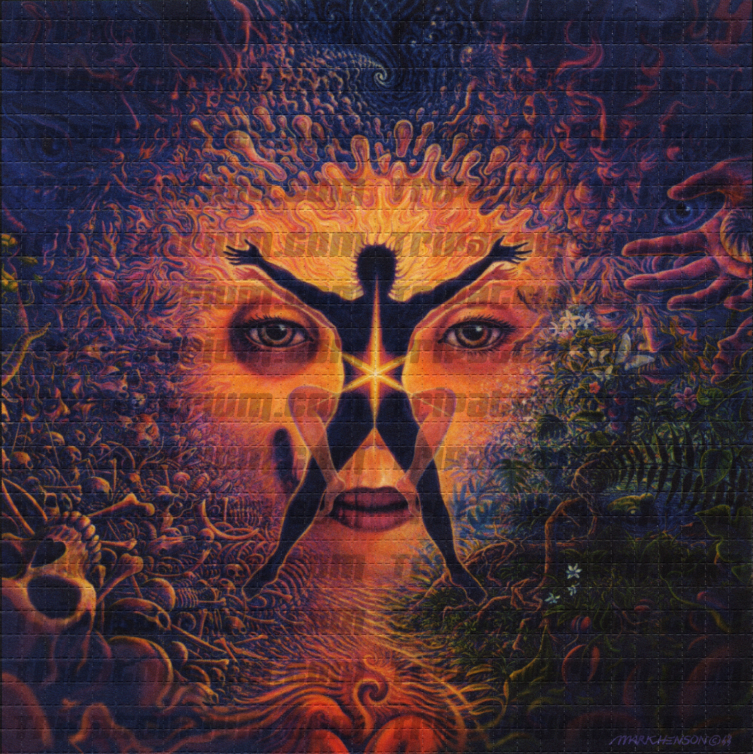 A scan of the LSD Blotter Art Print Leap of Faith by Mark Henson