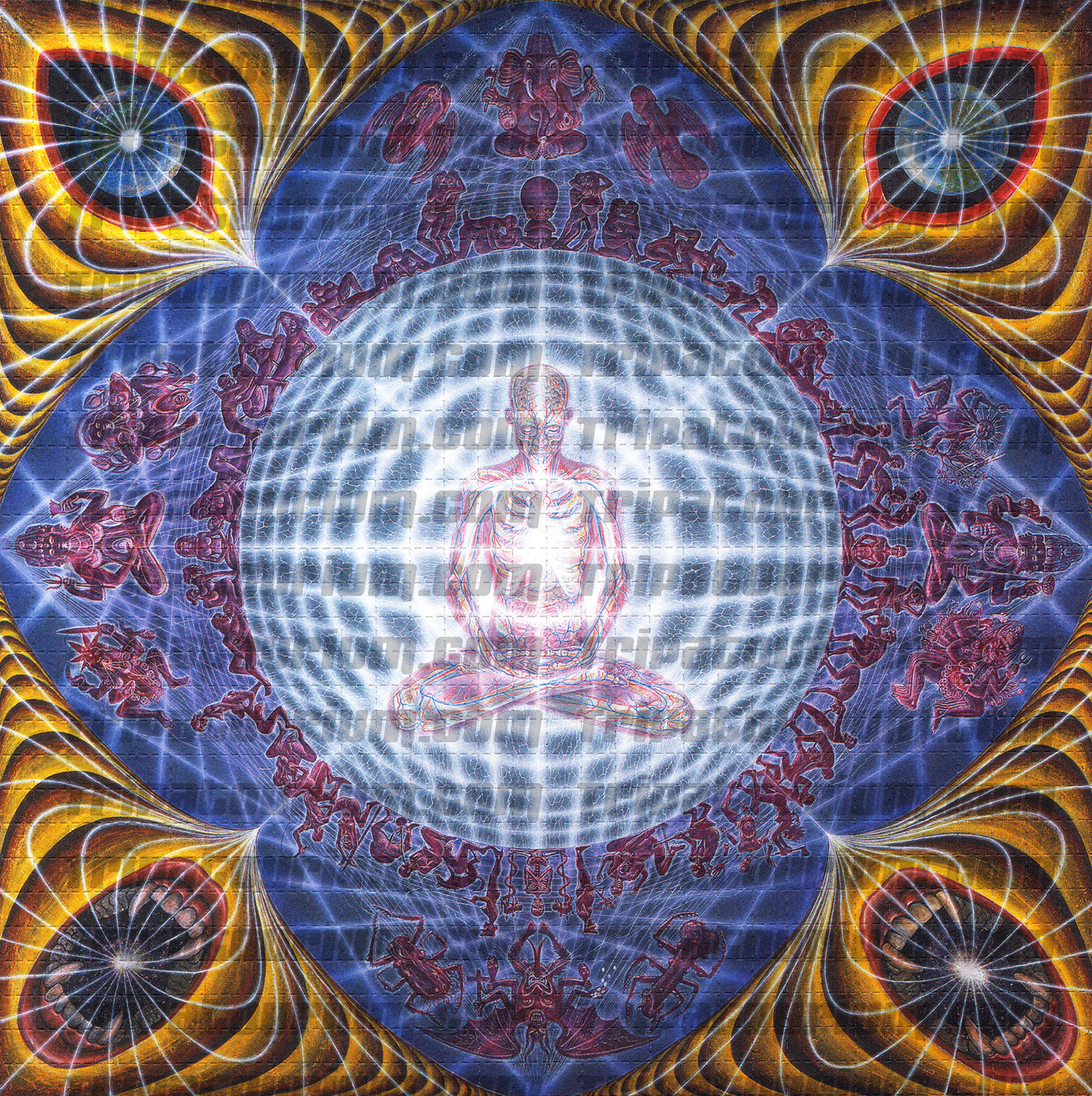 A scan of the LSD Blotter Art Print Deities & Demons by Alex Grey