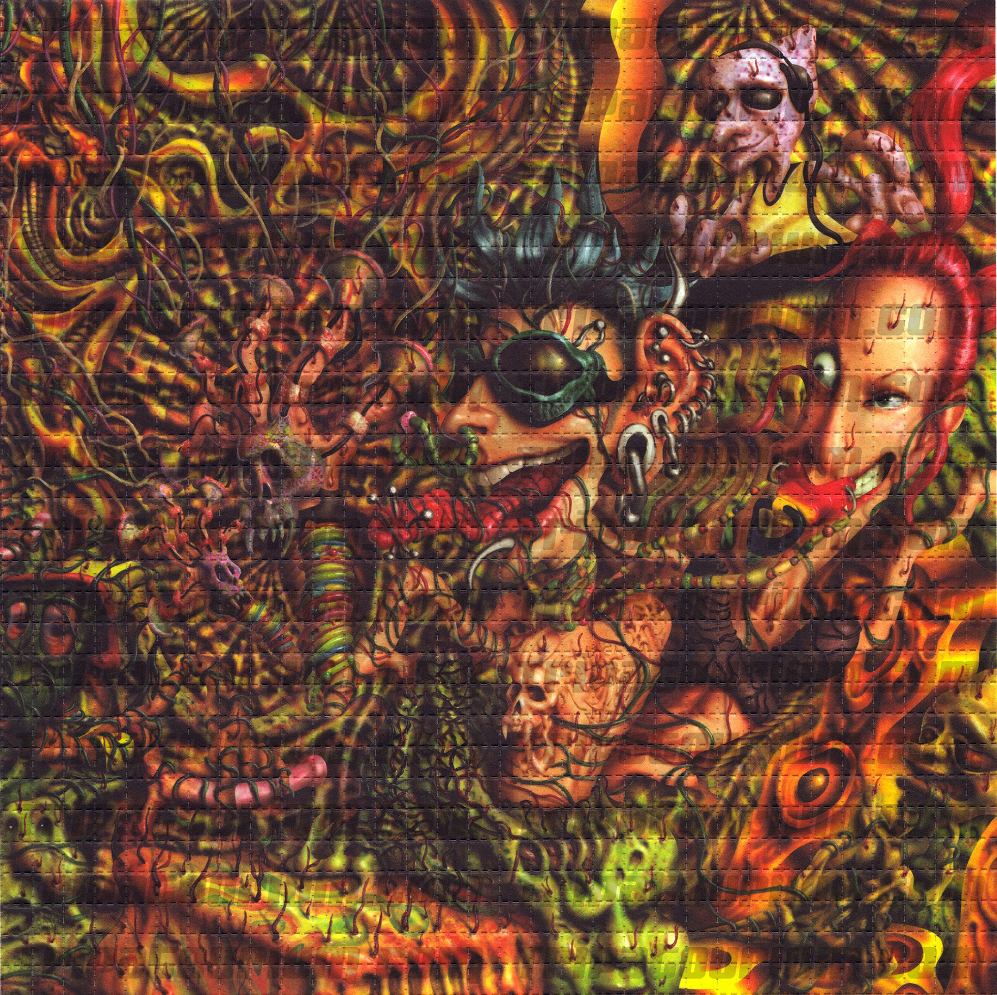 A scan of the LSD Blotter Art Print Tripping by Naoto Hattori