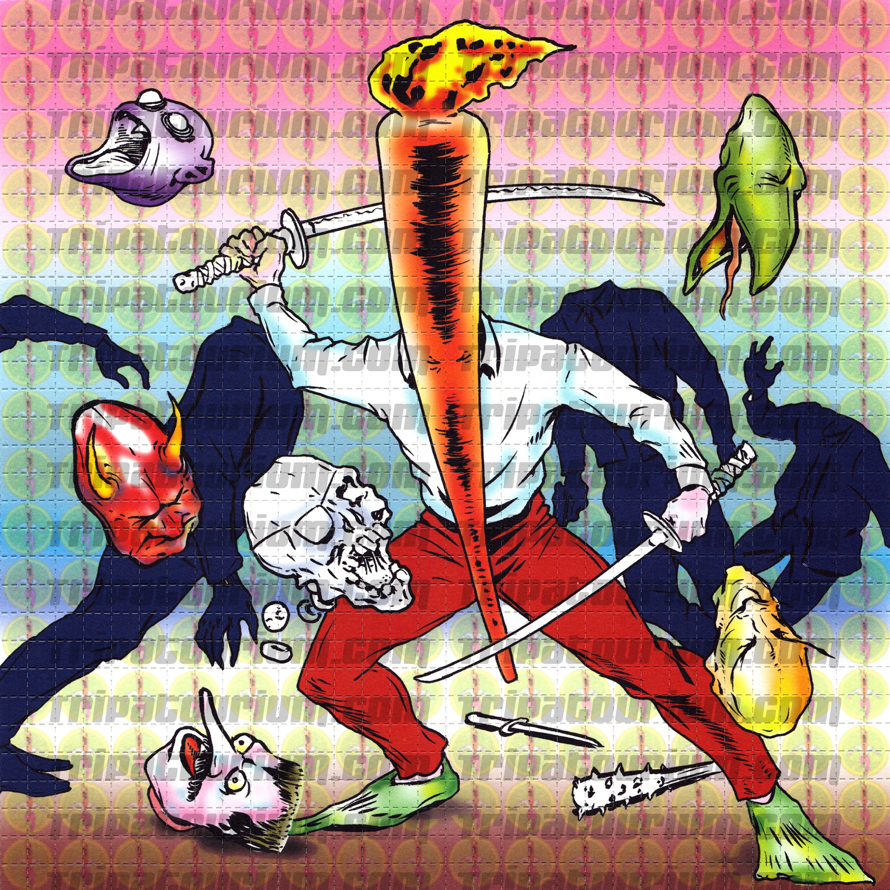 A scan of the LSD Blotter Art Print The Flaming Carrot by Bob Burden