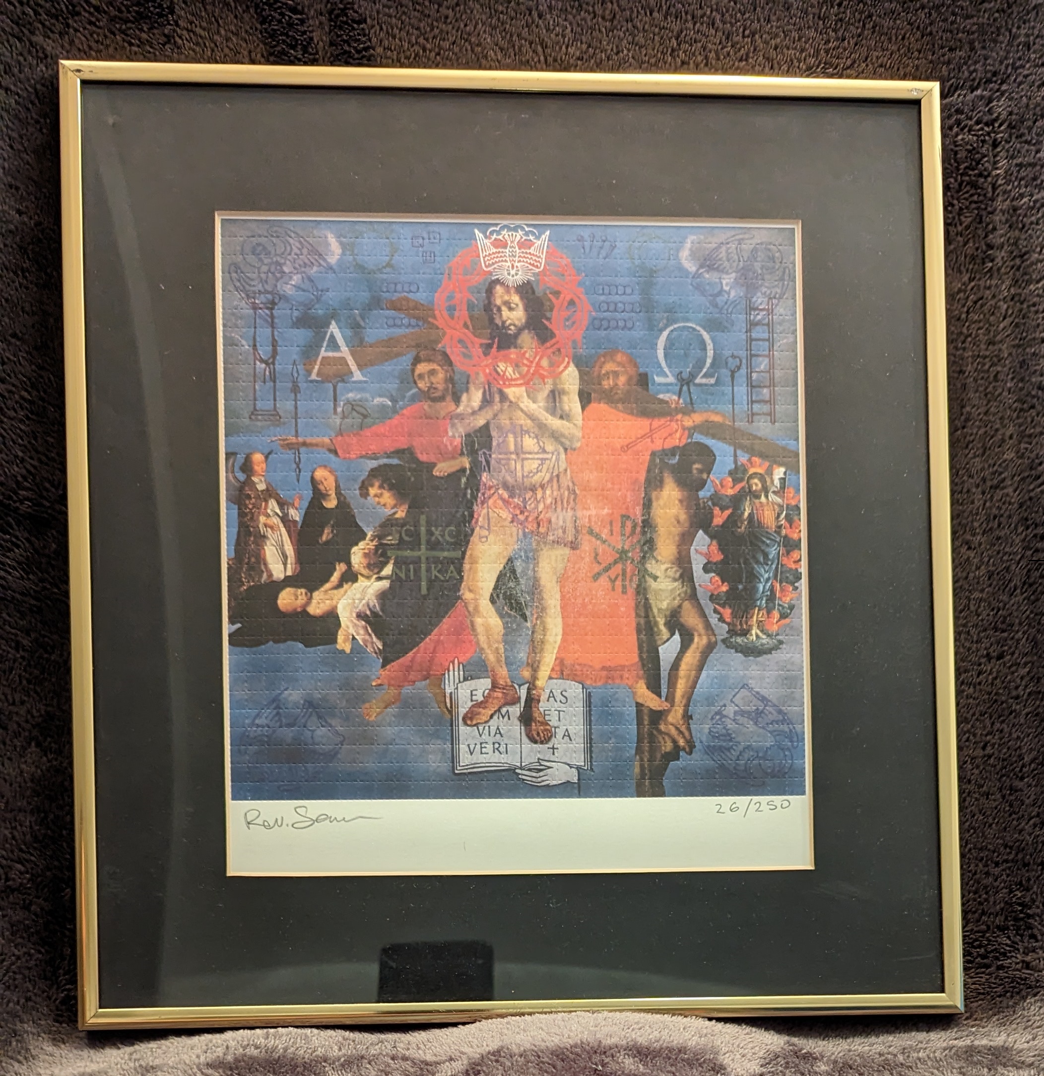 An example of the LSD Blotter art print Jesus, Signed and Framed